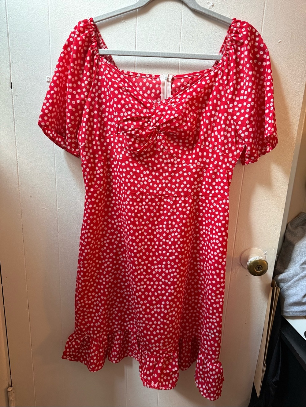 Red and White Polka Dot Short Sleeve Summer Dress